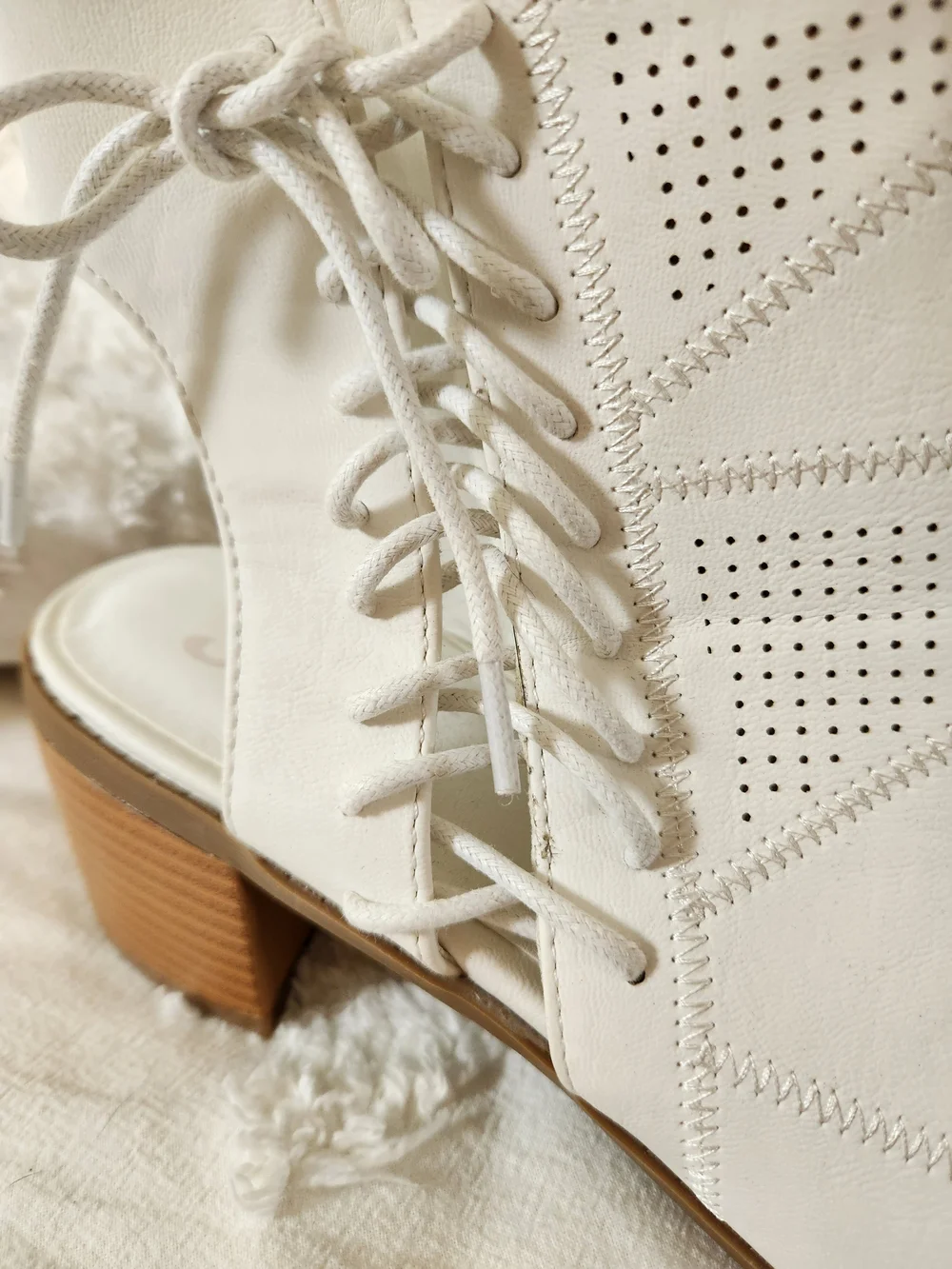 Brittany & CO Open-Toe Perforated Lace-Up Ankle Bootie - White Size 7.5